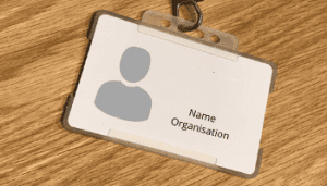 Lanyard with name and organisation written on