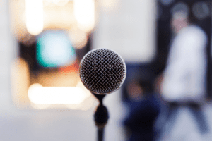 Microphone pointing at the reader