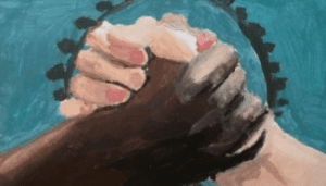Liana Borg-Herring (aged 12) black hand and white hand joined together in solidarity