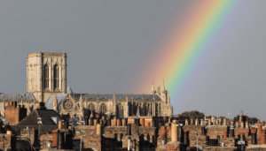 Picture of York and York Minster with a rainbow in the sky