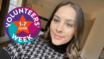 Blog Post Volunteers' Week White female with long brown hair - bagde reads Volunteers' Week 1-7 June