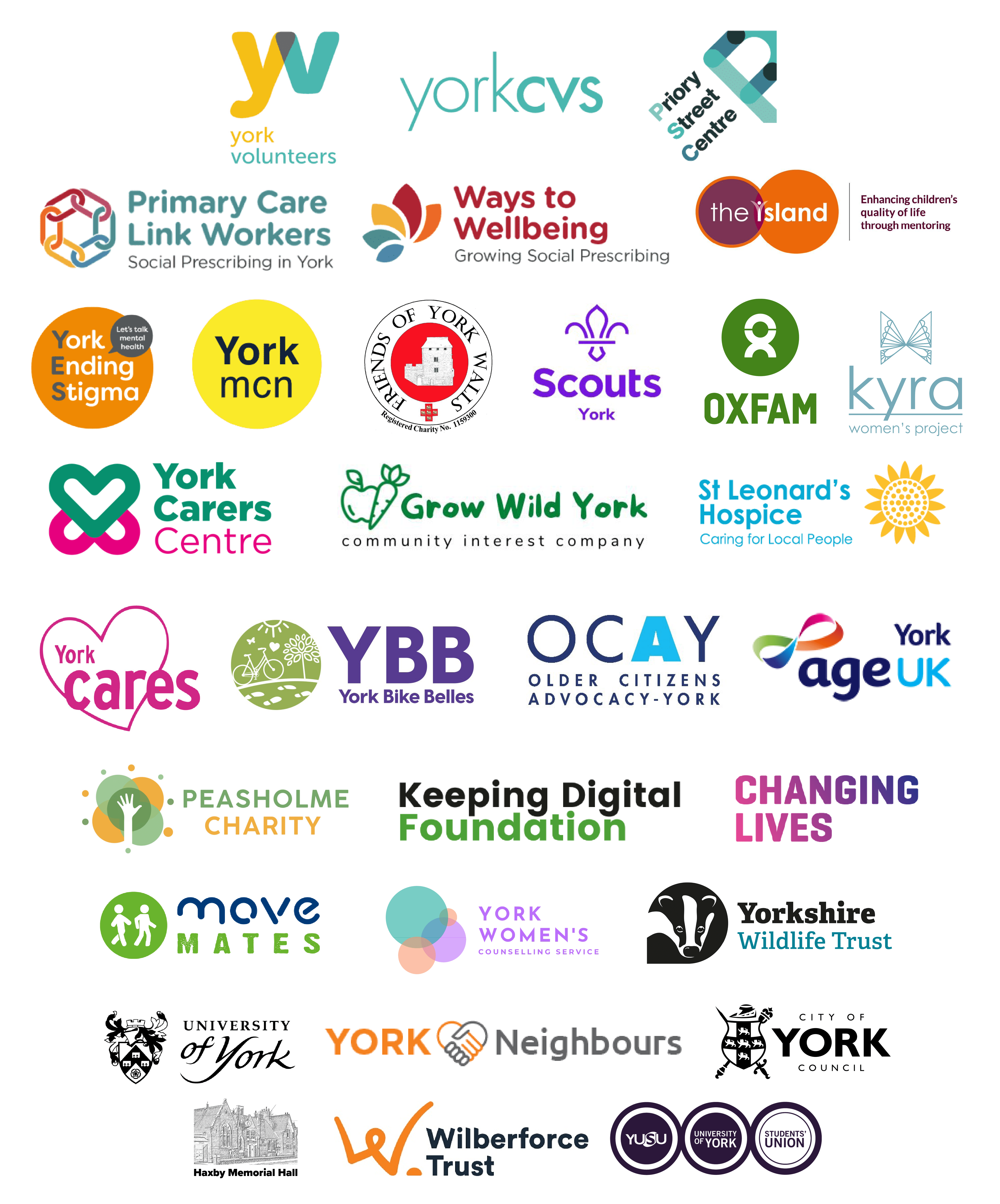 YCVP Website Graphic A collection of logos who has signed the York Citywide Volunteering Pledge
