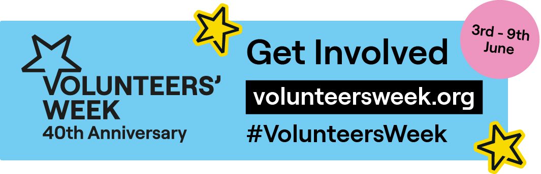Email-footer-English Text on image reads Volunteers' Week 40th Anniversary, Get Involved. 3rd - 9th June. volunteersweek.org #VolunteersWeek