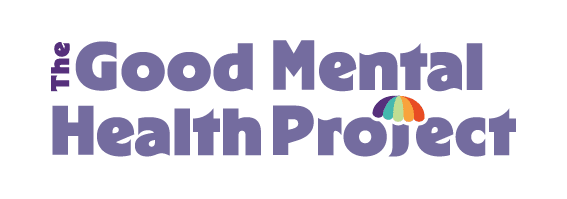 The logo text reads: The Good Mental Health Project. There is an umbrella featured on the logo using five different colours.