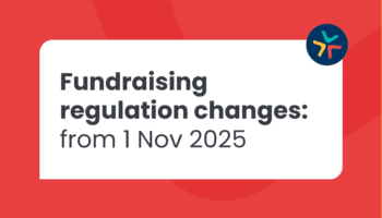 Announcement of new fundraising regulation changes effective from November 1, 2025, on a red background with a colourful logo.