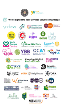 A collection of logos from organisation who have signed the York Citywide Volunteering Pledge