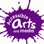 Accessible Arts logo on purple splat