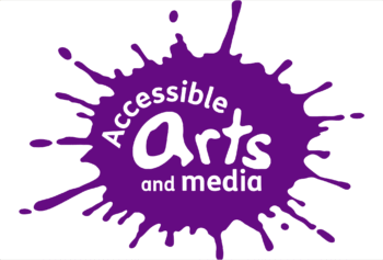 Accessible Arts logo on purple splat