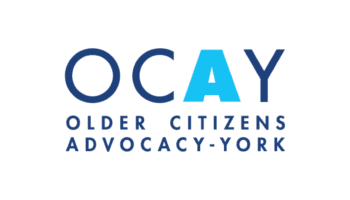 Logo for Older Citizens Advocacy-York featuring the acronym OCAY with a highlighted blue 'A'.
