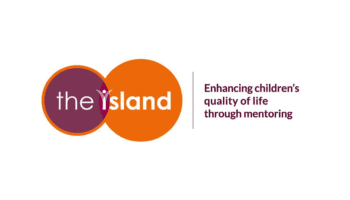 Logo of The Island featuring two overlapping circles in purple and orange with the tagline enhancing children's quality of life through mentoring.