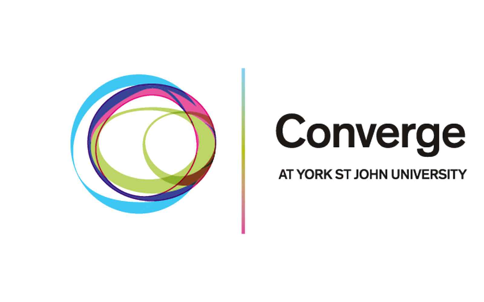 Converge logo featuring overlapping colourful circular shapes next to the words “Converge at York St John University” on a white background.