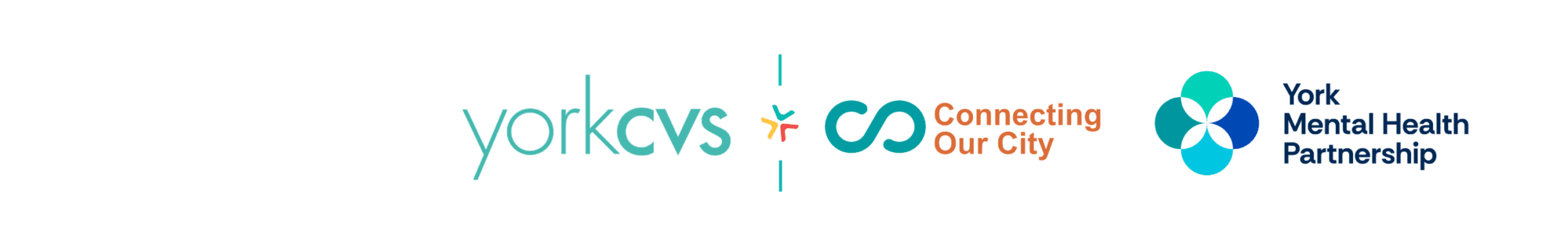 imge shows three logos: York CVS, Connecting Our City and York Mental Health Partnership.