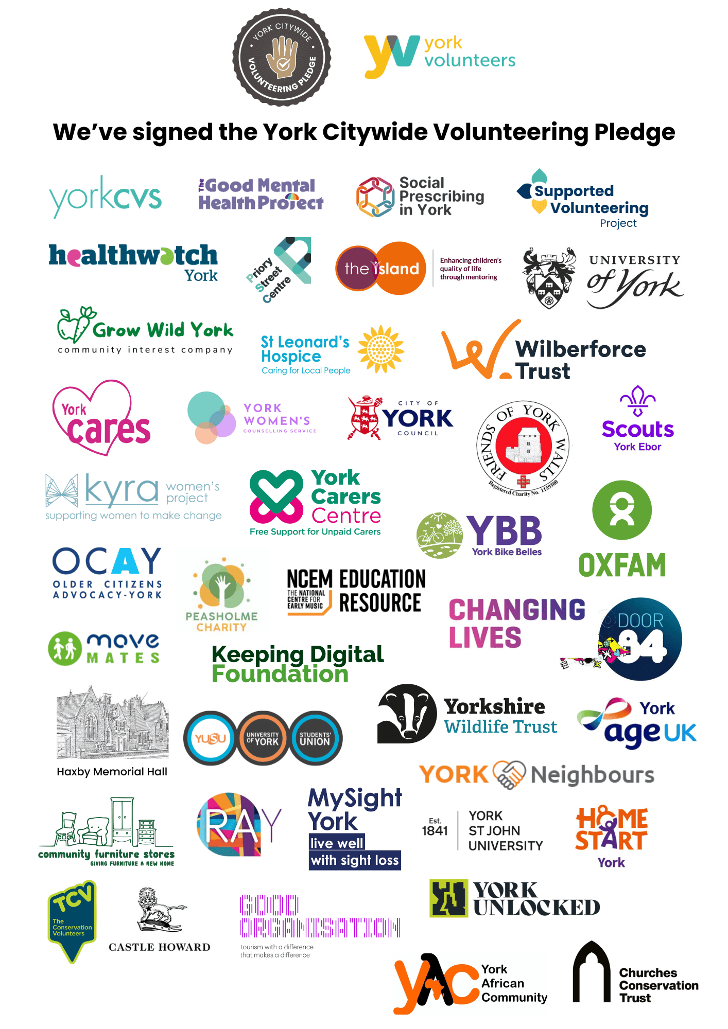 Logos of all the organisations that have signed the Volunteering Pledge 